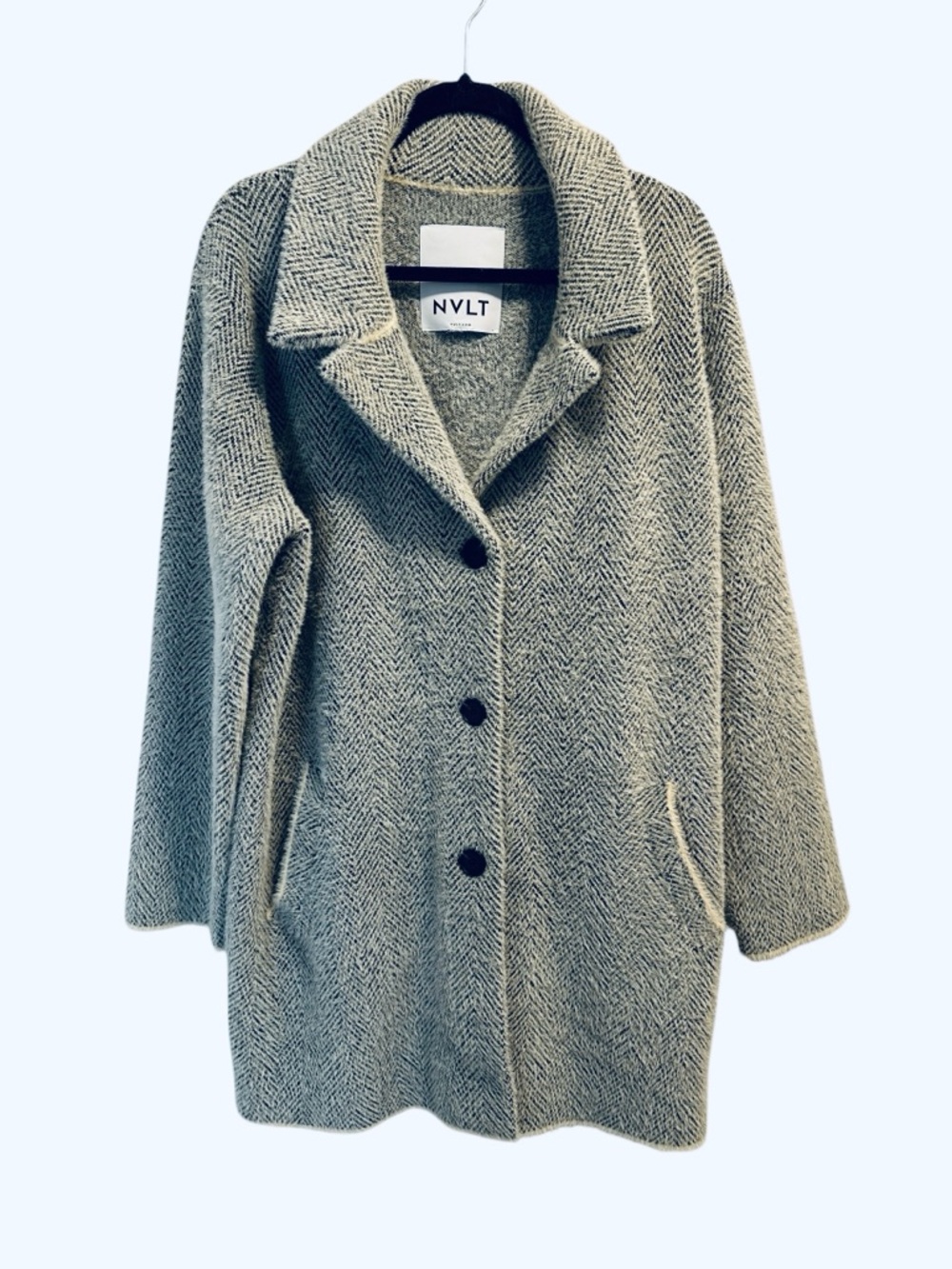 Anthropologie NVLT chevron eyelash coatigan notch collar button front closure